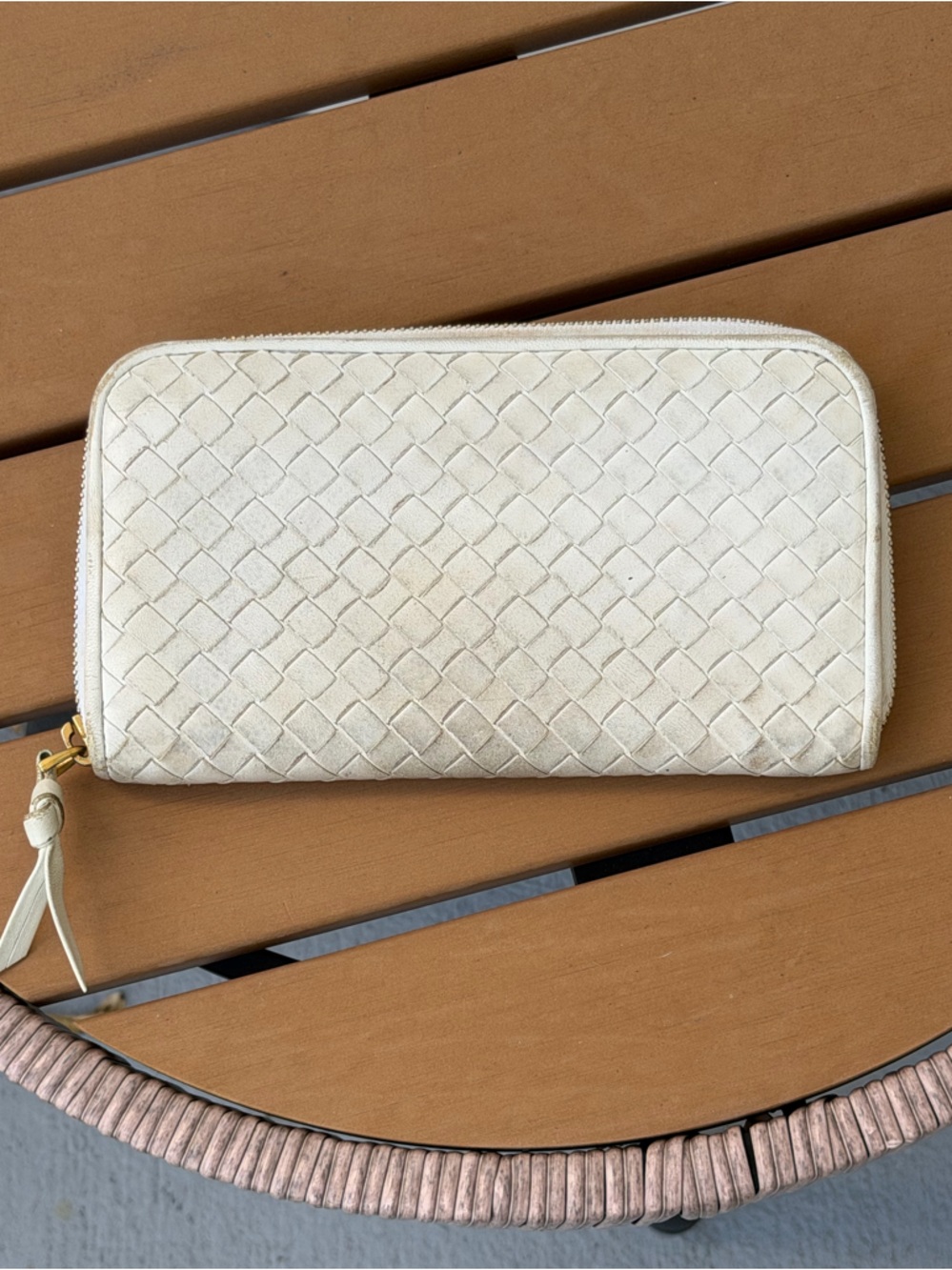 Bottega Veneta Intrecciato Lambskin Zip Around Long Wallet White